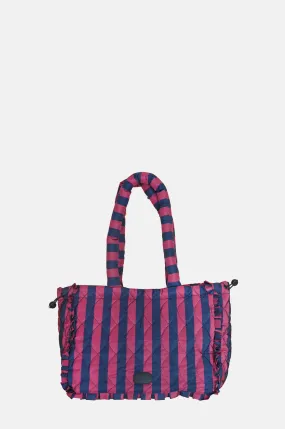 Frill Edge Ruched Tote Bag Navy/Burgundy Stripe