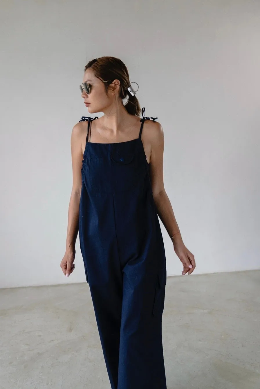 ( IVORY / NAVY ) RUCHED COTTON OVERALL ⭐️ *LAST ONE*