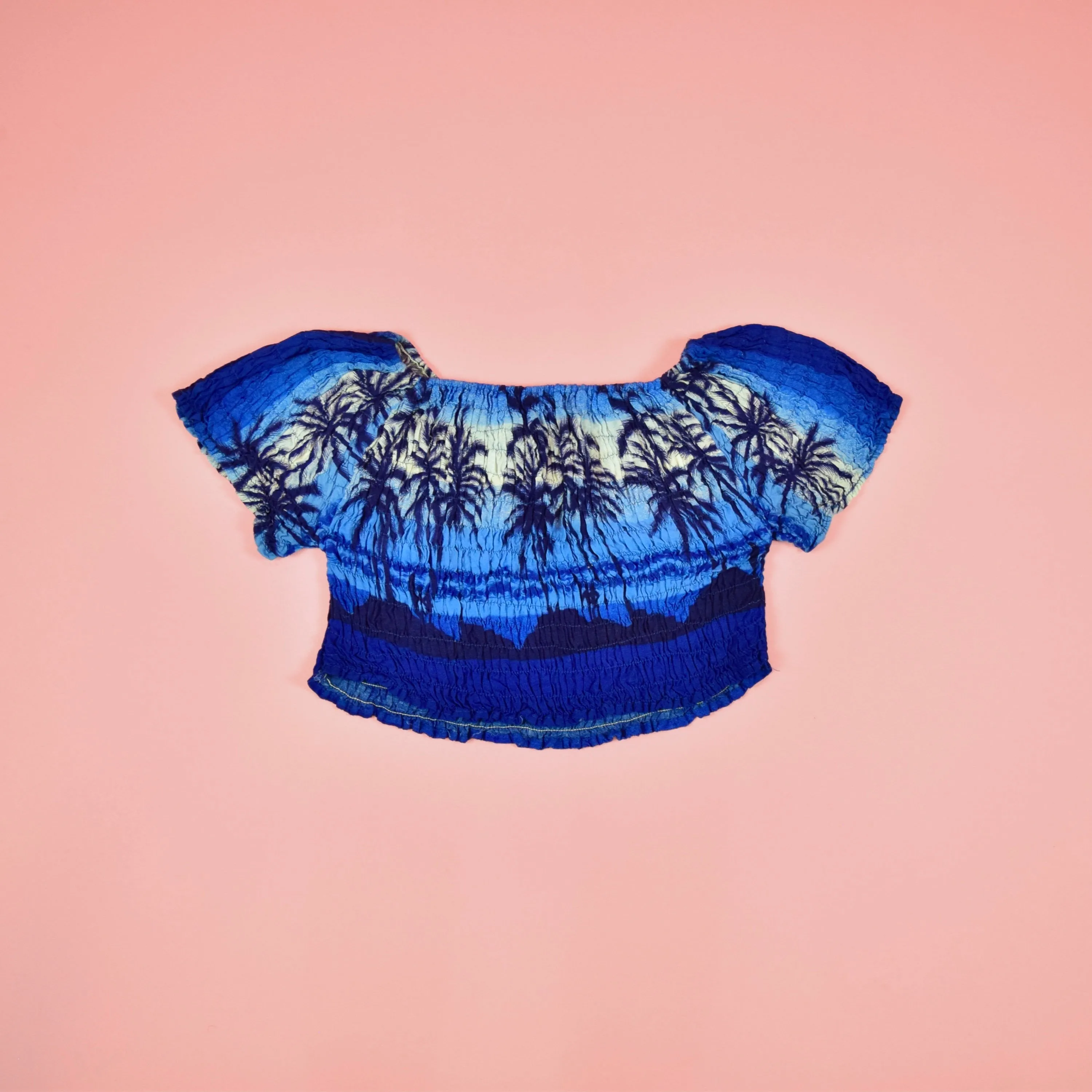 00s 00s Dark Blue Tropical Off The Shoulder Crop Top by InGear