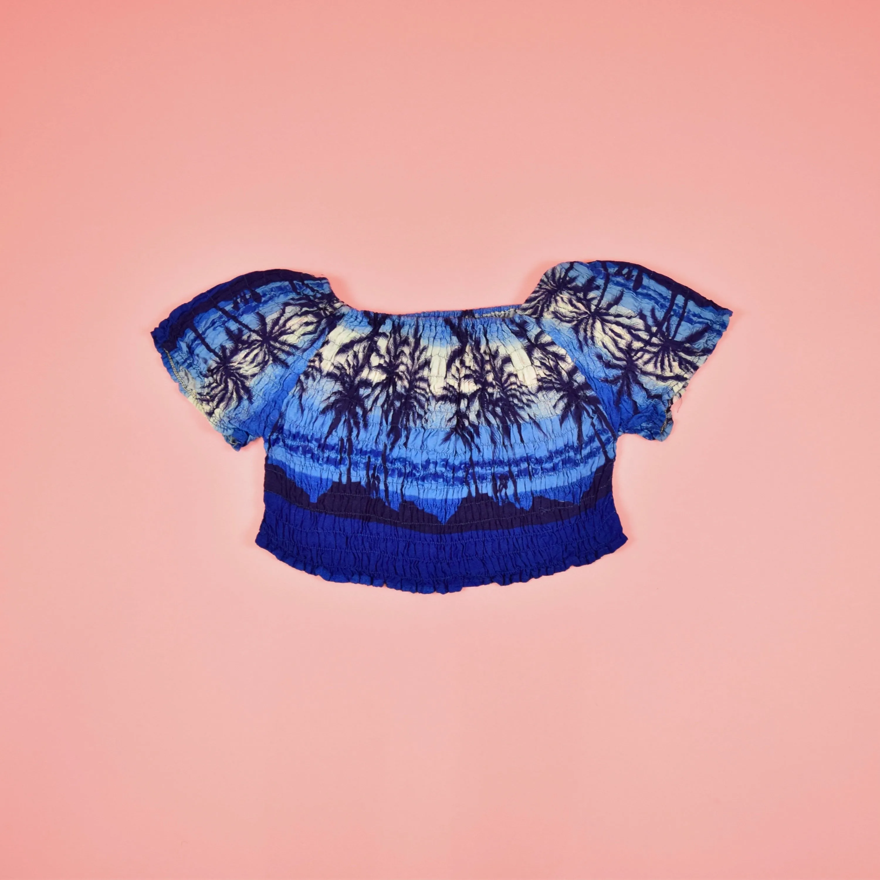 00s 00s Dark Blue Tropical Off The Shoulder Crop Top by InGear