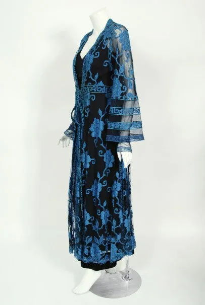 1994 Chloé by Karl Lagerfeld Runway Embroidered Roses Sheer Net Gown