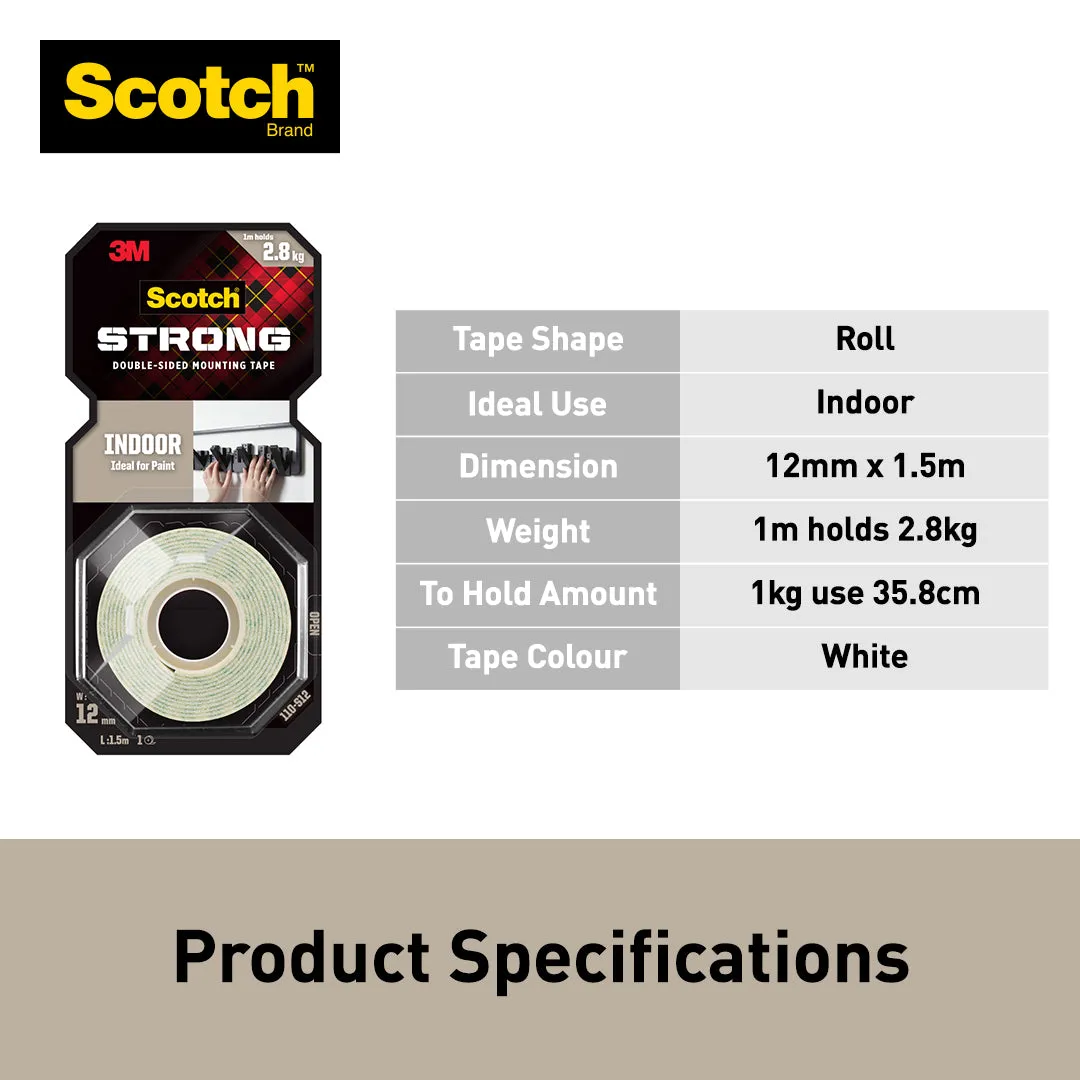 3M Scotch Indoor Double Sided Mounting Tape 12 mm x 1.5 m / 12 mm x 4 m