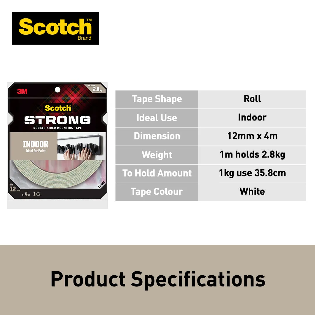 3M Scotch Indoor Double Sided Mounting Tape 12 mm x 1.5 m / 12 mm x 4 m