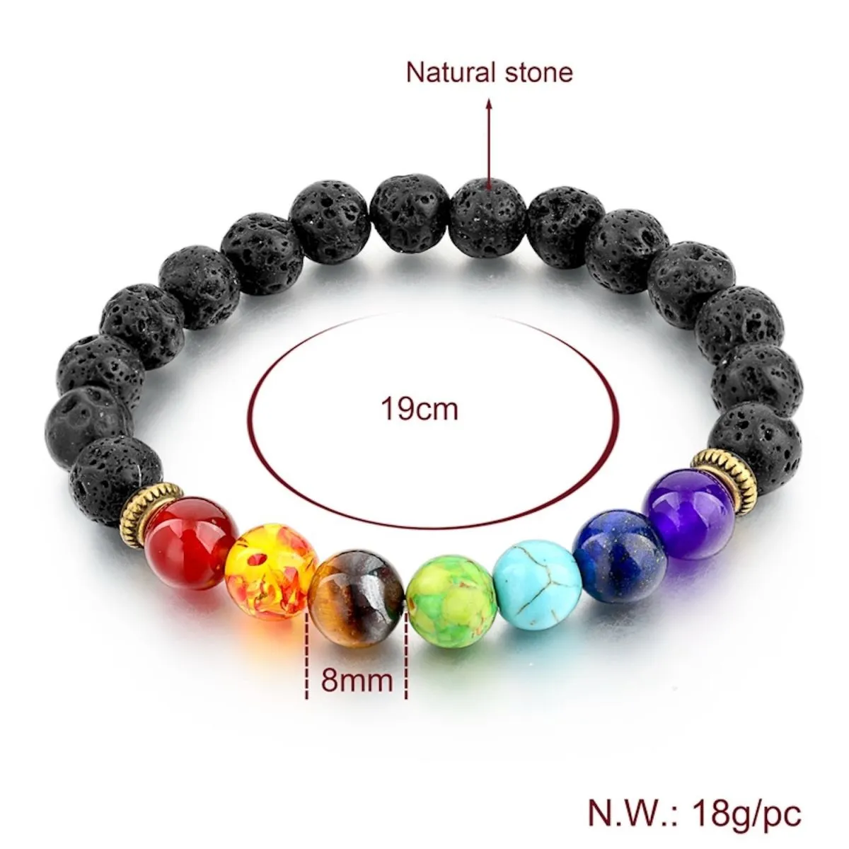 7 Chakra Lava Onyx Beads Glossy Black Stretchable Distance Bracelet