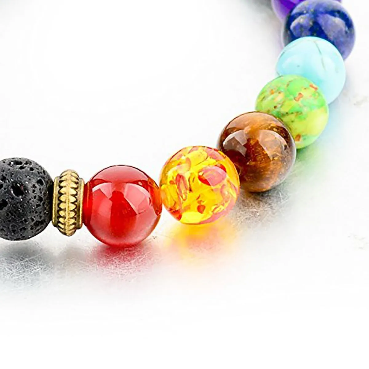 7 Chakra Lava Onyx Beads Glossy Black Stretchable Distance Bracelet