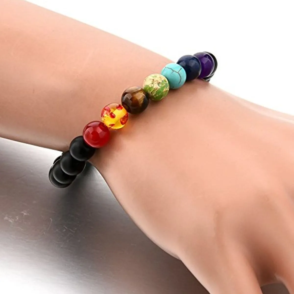 7 Chakra Reiki Healing Yoga Meditation Lava Onyx Beads Bracelet