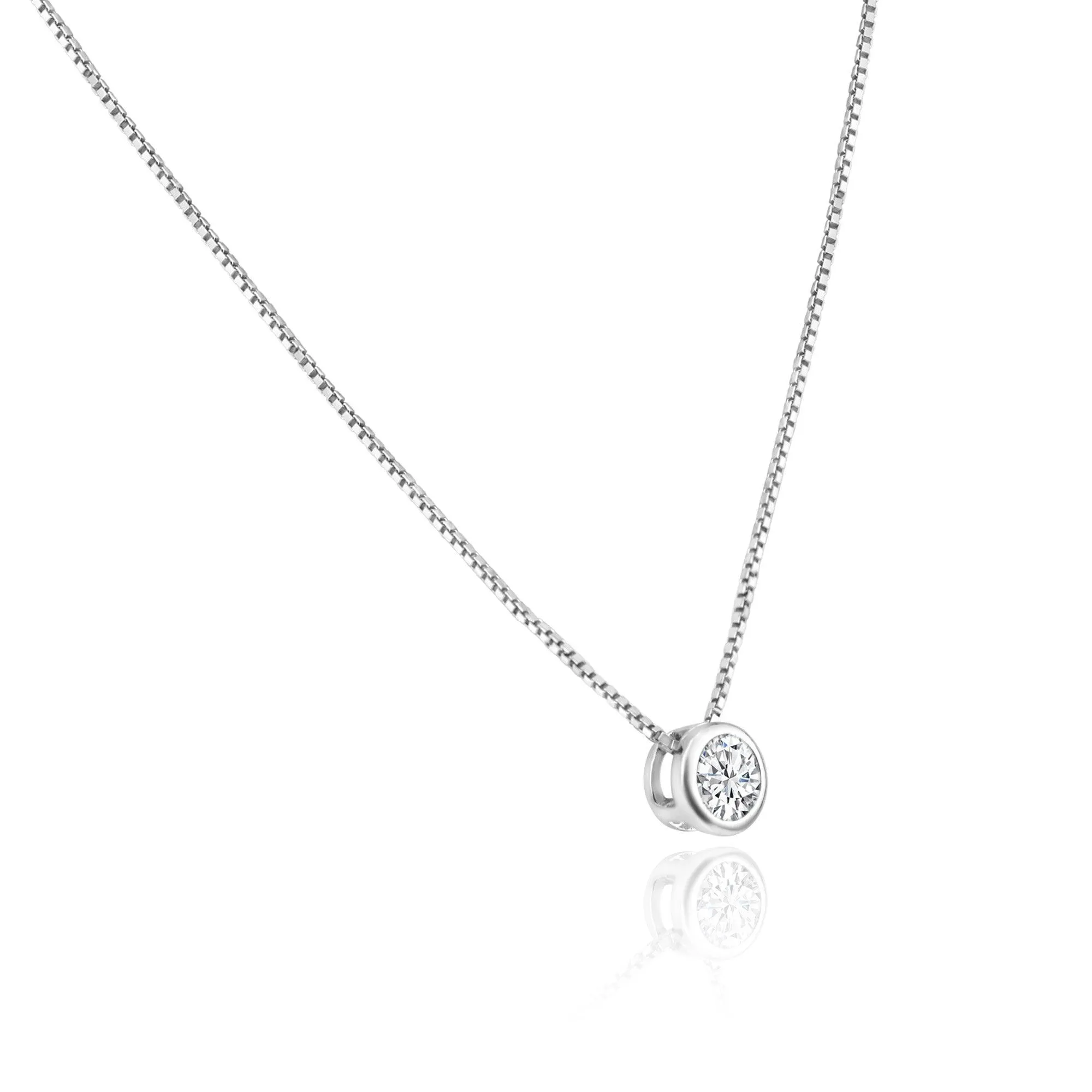 925 Sterling Silver Clear CZ Rhodium Plated Round Solitaire CZ Necklace - GCP00001RH