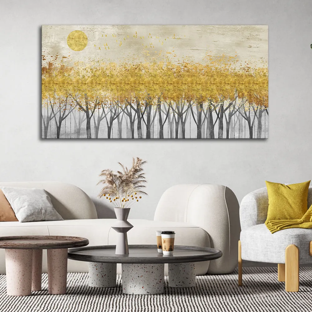 Abstract Forest Golden Leaf Art Premium Canvas Wall Painting