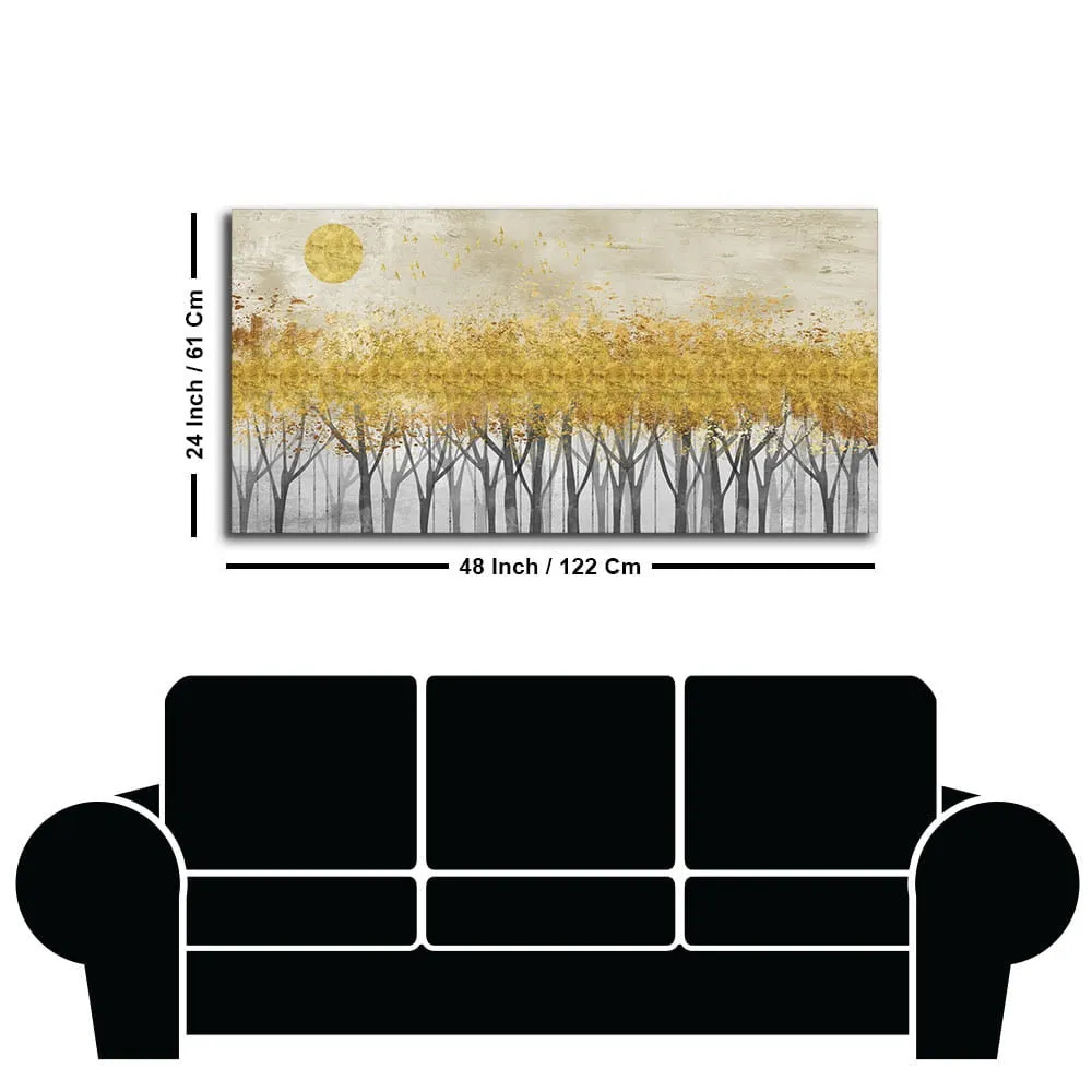 Abstract Forest Golden Leaf Art Premium Canvas Wall Painting