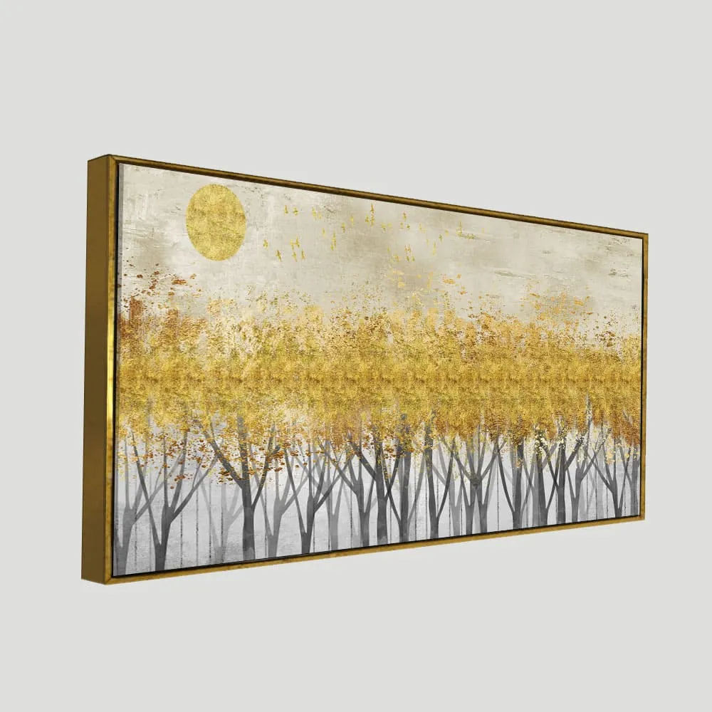 Abstract Forest Golden Leaf Art Premium Canvas Wall Painting