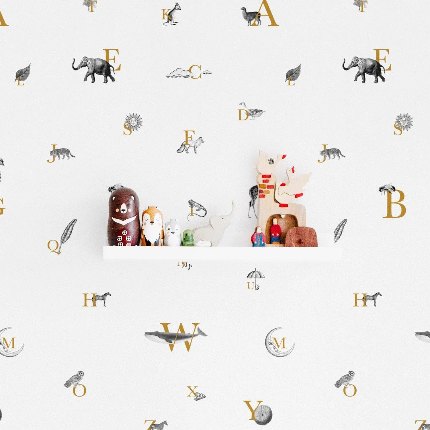 Alphabet Pattern Wallpaper with Illustrations