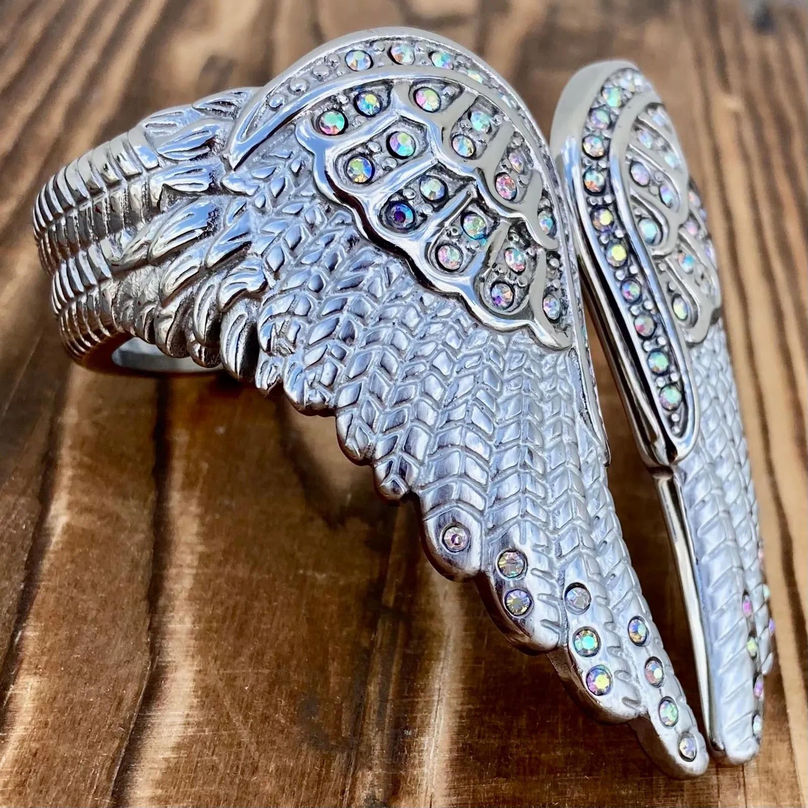 Angel Heart Wing Bracelet - Double Wing Cuff - White - AW05