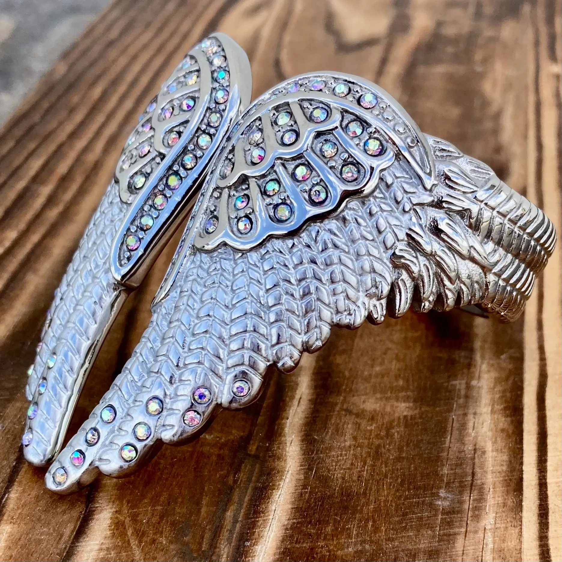 Angel Heart Wing Bracelet - Double Wing Cuff - White - AW05