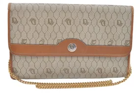 Auth Christian Dior Honeycomb Shoulder Cross Bag Chain PVC Leather Beige J2688