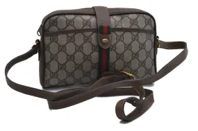 Auth GUCCI Web Sherry Line Shoulder Cross Bag GG PVC Leather Brown Junk 7396C