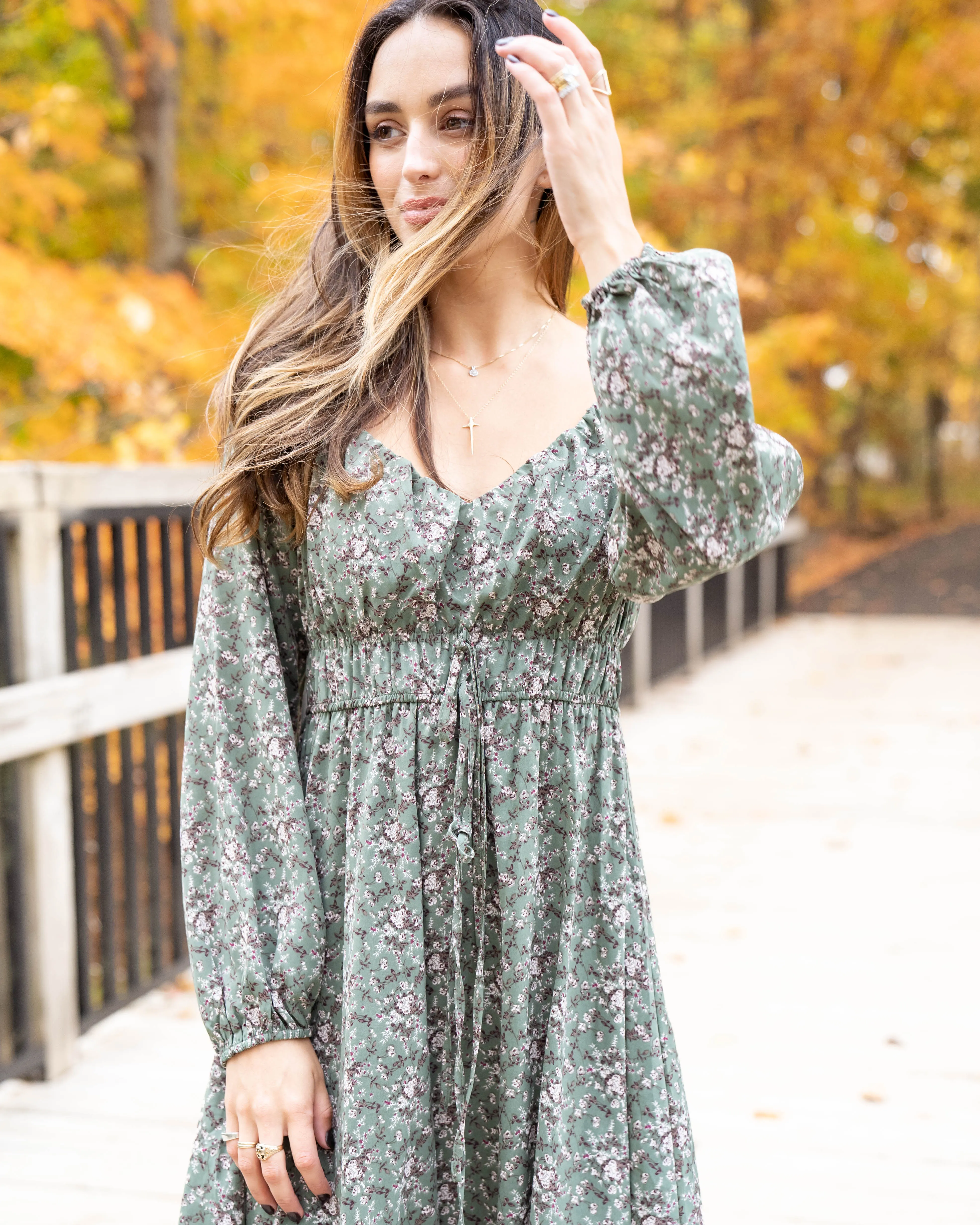 Autumn Outings Floral Dress - Sage