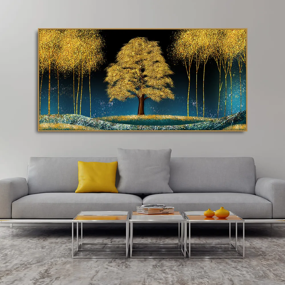 Beautiful Blue Sky and Golden Tree Canvas Wall Painting