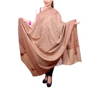 Beige Colour Kashmiri Sozni Work Embroidered Shawl Enriched With Floral Paisley Jaal Pattern