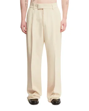 Beige Pleated Viscose Pants