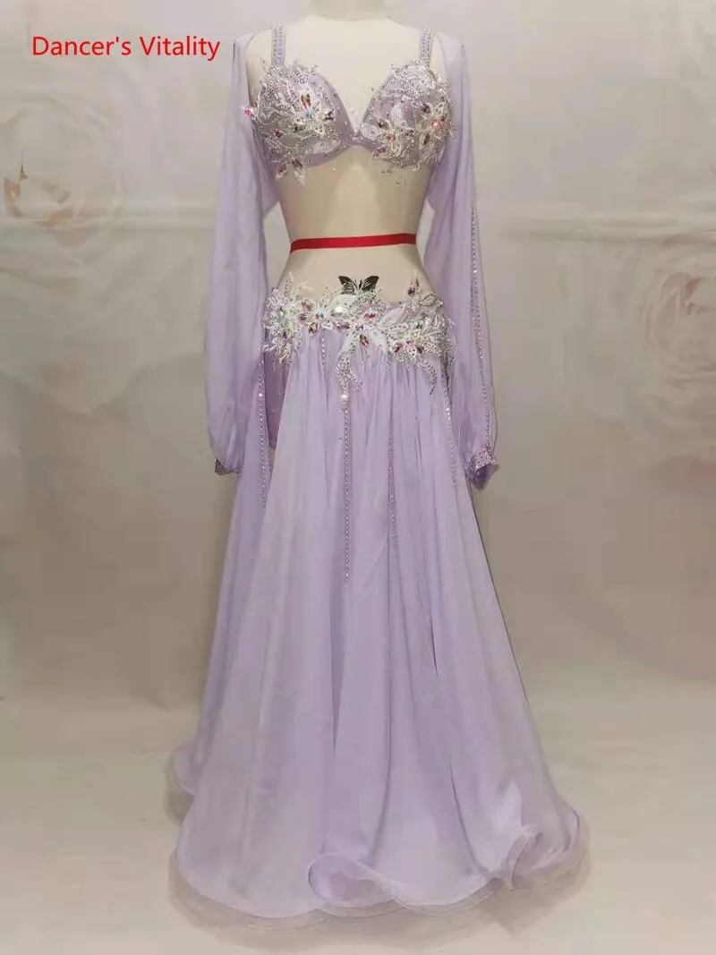 Belly Dance Suit Diamond-Studded Bra Split Big Swing Skirt Performance Clothes Set Female Adult High-End Competition Clothing