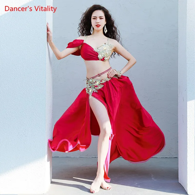 Belly Dance Suit Diamond-Studded Sling Bra Split Big Swing Skirt Performance Clothes Set Oriental Dancing Competition Clothing