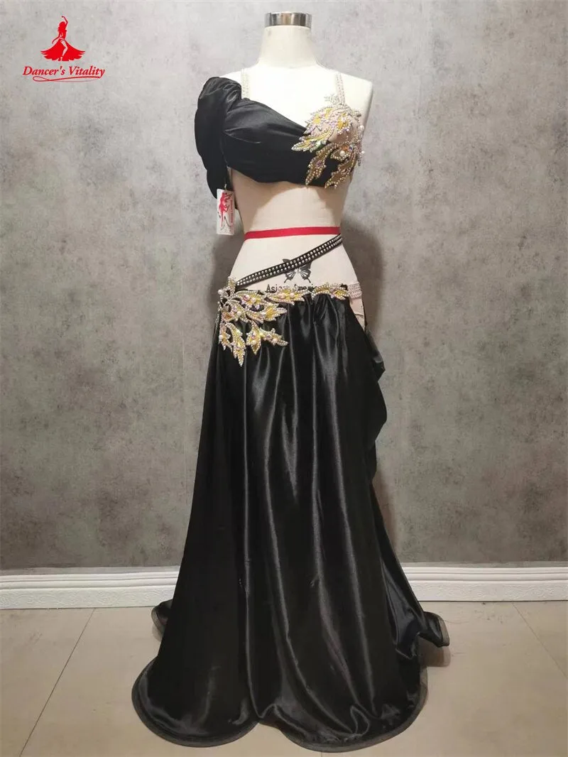 Belly Dance Suit Diamond-Studded Sling Bra Split Big Swing Skirt Performance Clothes Set Oriental Dancing Competition Clothing