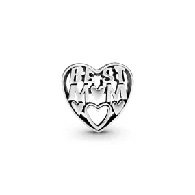 Best mum heart silver charm