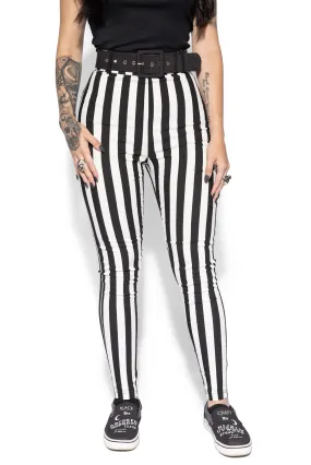 Black & White Belted Cigarette Pants