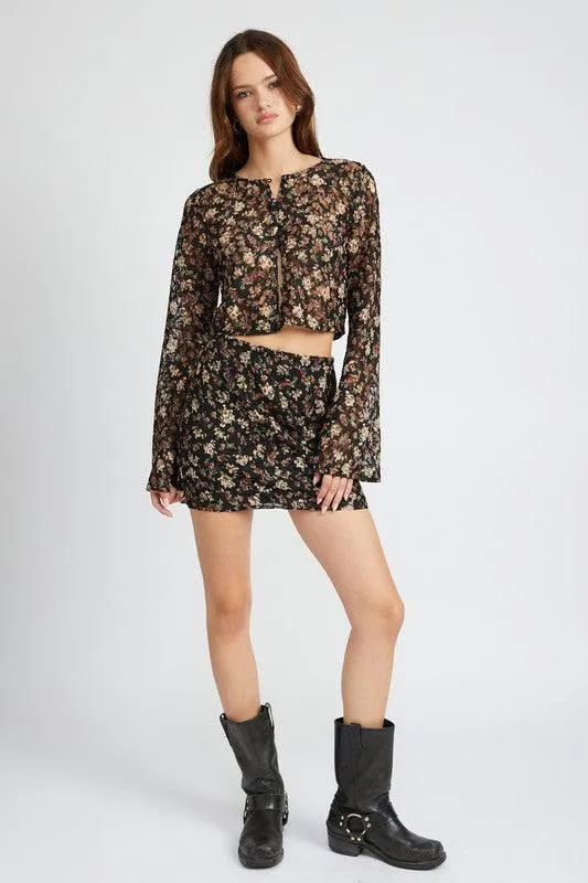 Black Floral Lace Embroidery Mini Skirt