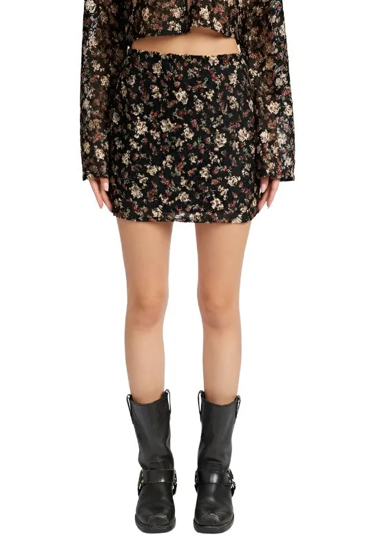 Black Floral Lace Embroidery Mini Skirt