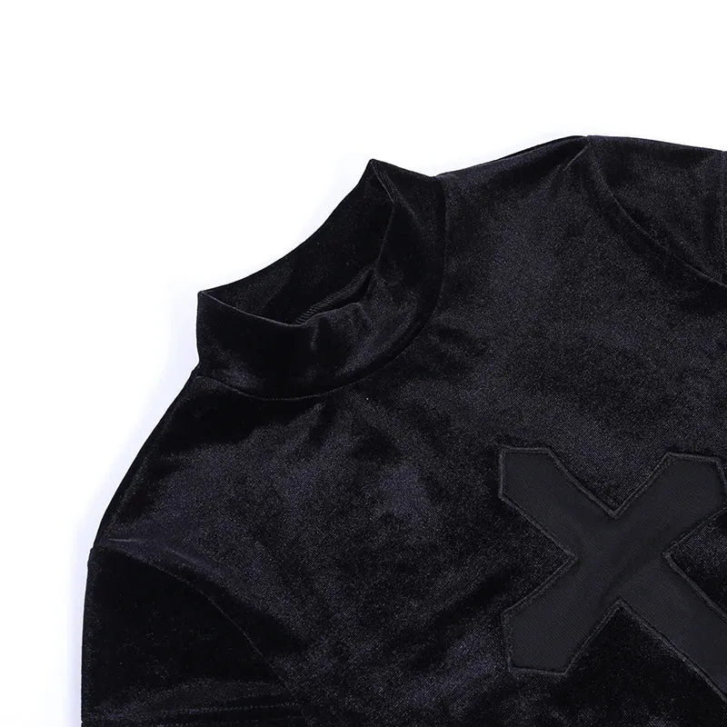 Black Goth Dark Cross Sheer Top