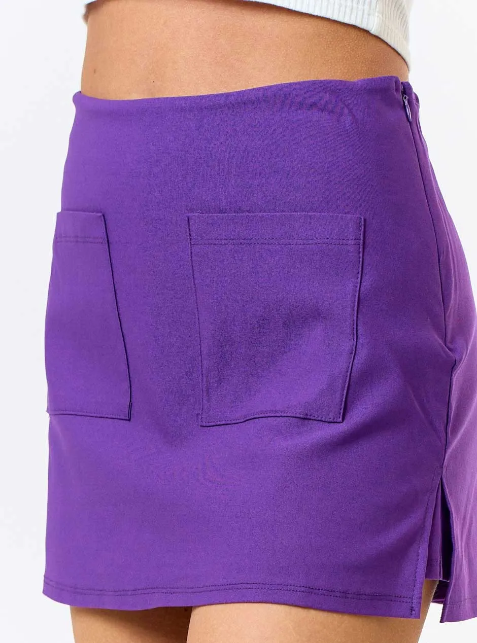 Blue Blush Women's Stretch Woven Pocket Detail Mini Skort - Purple