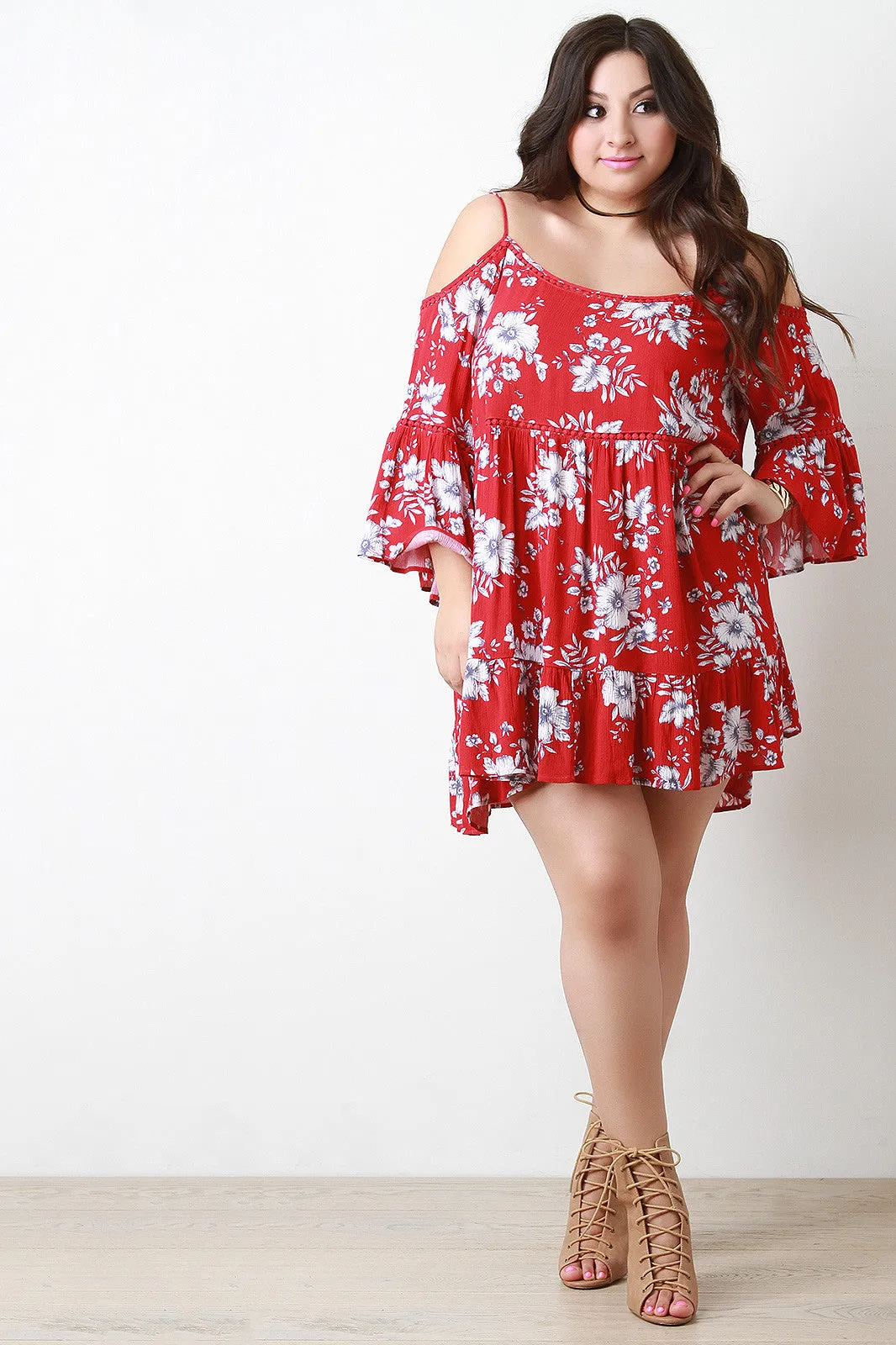 Boho Cold Shoulder Long Sleeve Mini Dress