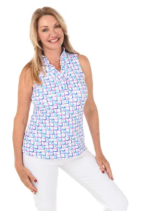 Bright Waves UPF50  Ruffle Sleeveless Top