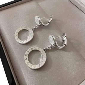 Bvlgari 18K Diamond Circle Drop Earrings