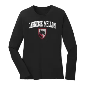 Carnegie Mellon Tartans Arch Logo Womens Long Sleeve T Shirt - Black