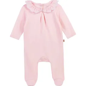 Carrement Beau Baby Pink Back Snap Footie with Ruffle Collar