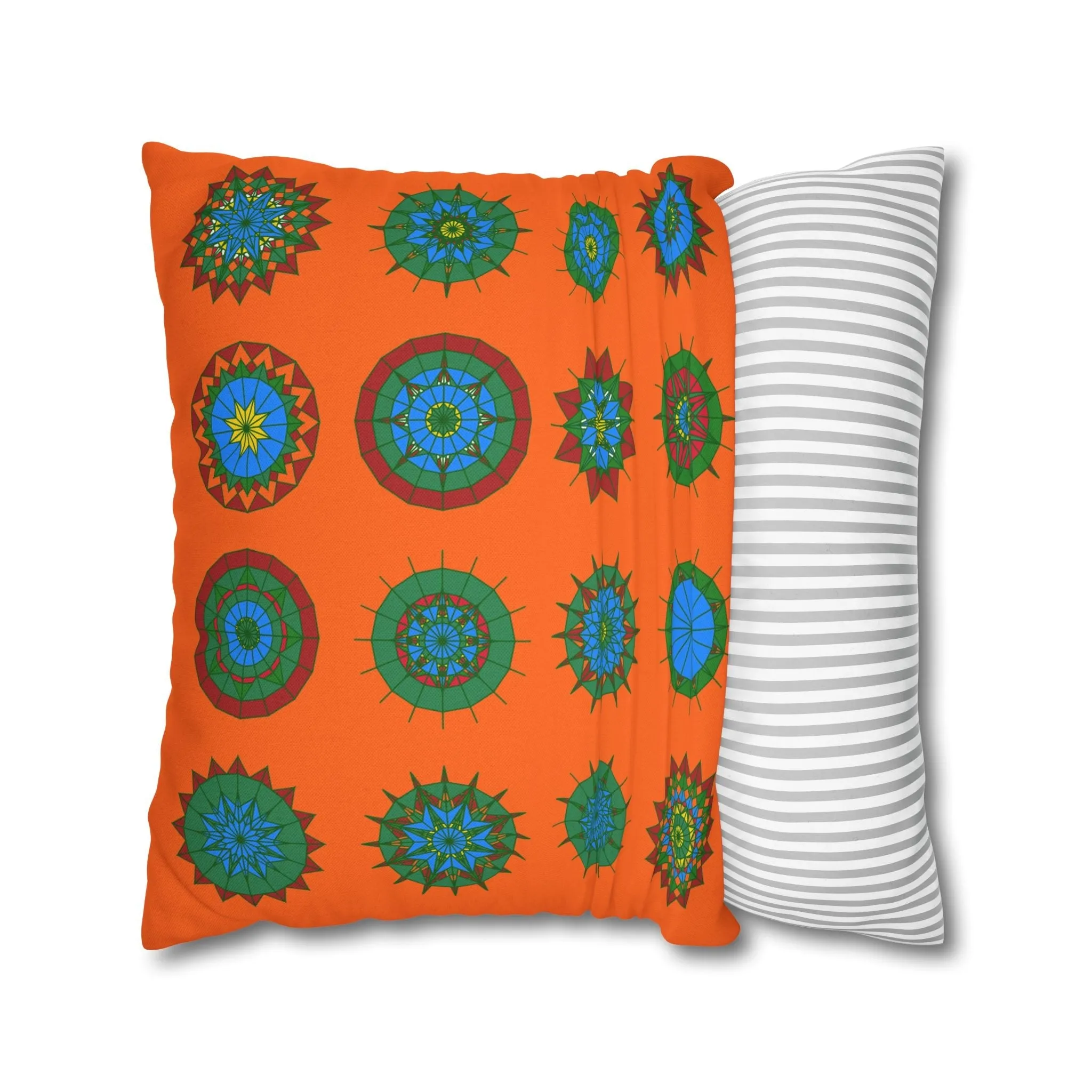 Christmas Mandala Design Pillowcase - Handmade Mandala Art - Spun Polyester Square Pillowcase - Orange-Red