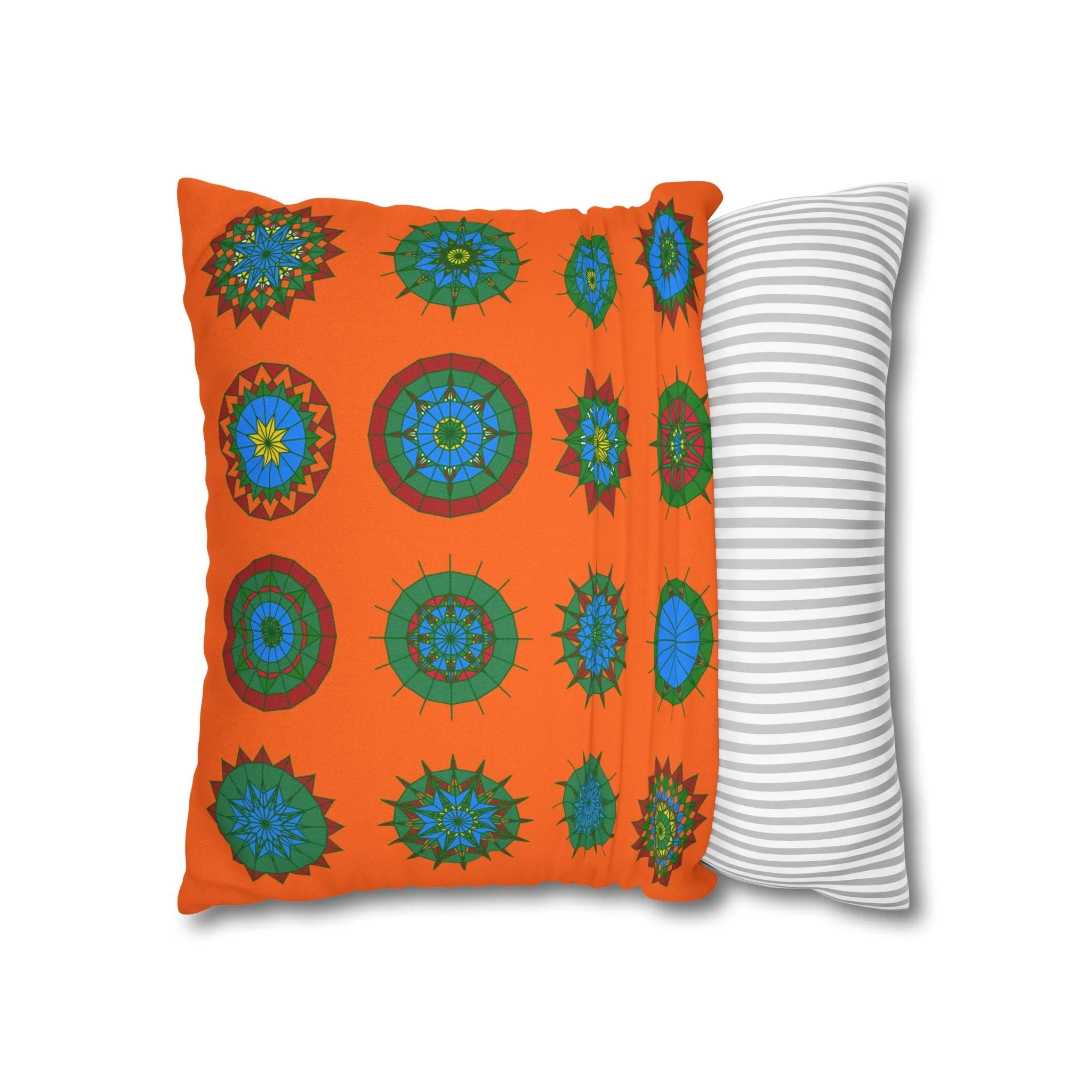 Christmas Mandala Design Pillowcase - Handmade Mandala Art - Spun Polyester Square Pillowcase - Orange-Red