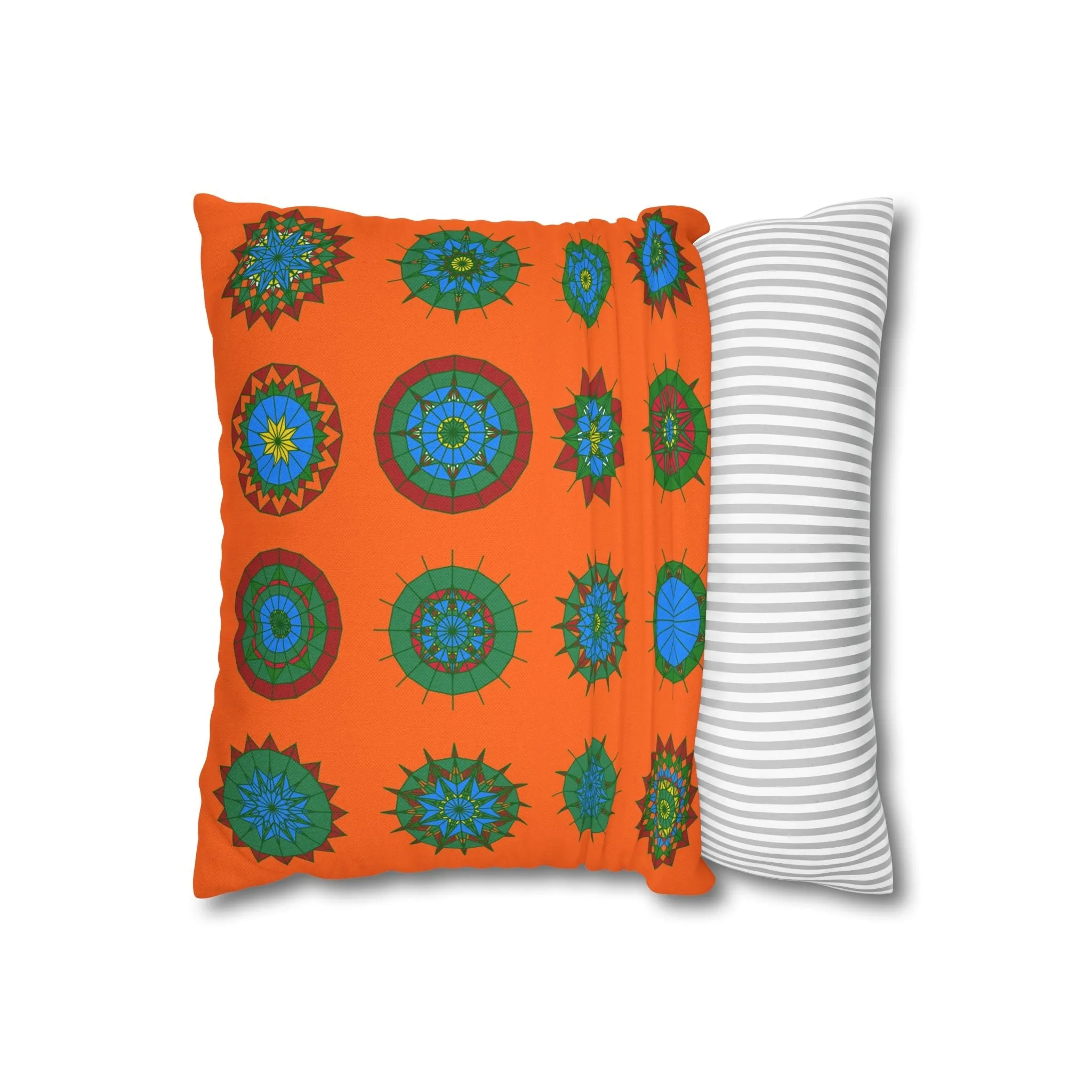 Christmas Mandala Design Pillowcase - Handmade Mandala Art - Spun Polyester Square Pillowcase - Orange-Red