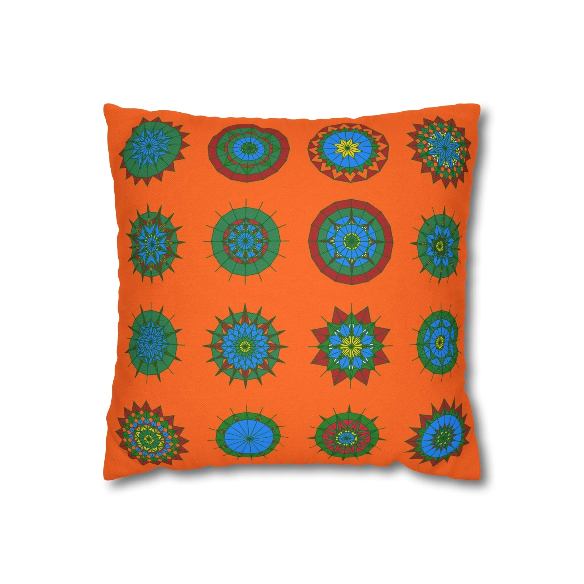 Christmas Mandala Design Pillowcase - Handmade Mandala Art - Spun Polyester Square Pillowcase - Orange-Red