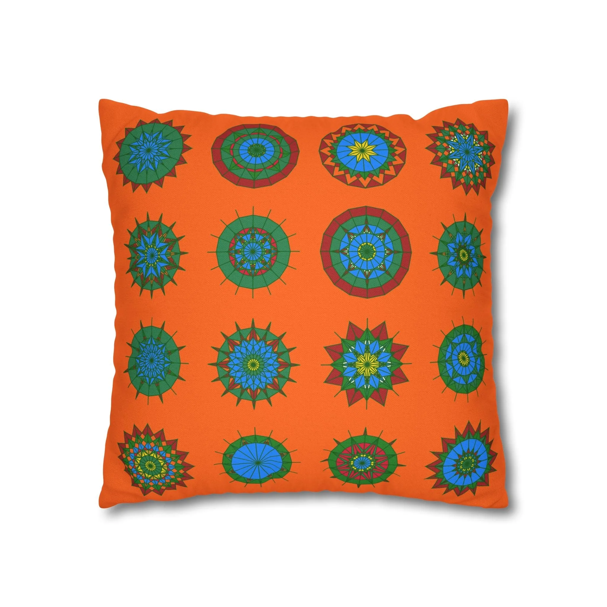 Christmas Mandala Design Pillowcase - Handmade Mandala Art - Spun Polyester Square Pillowcase - Orange-Red