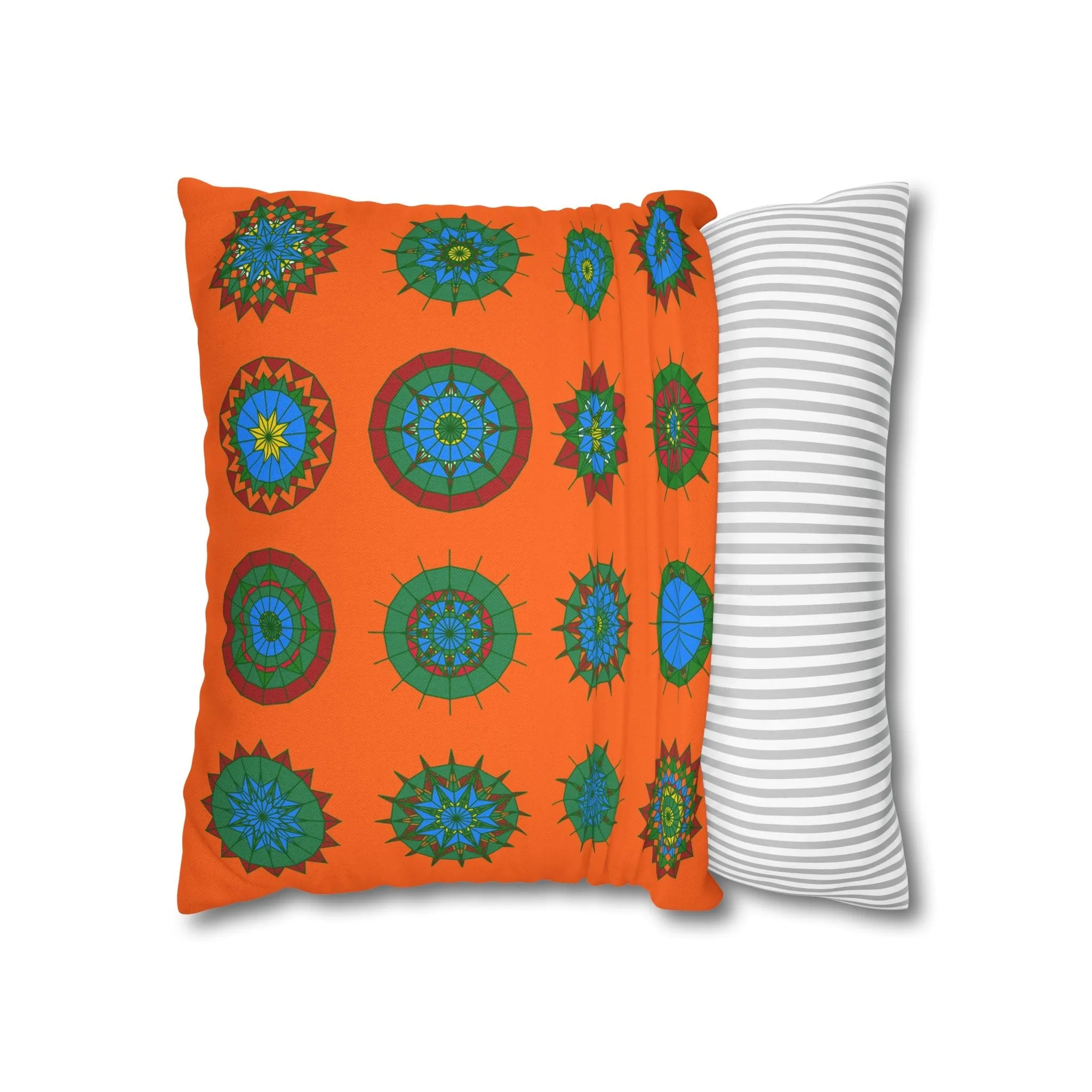 Christmas Mandala Design Pillowcase - Handmade Mandala Art - Spun Polyester Square Pillowcase - Orange-Red