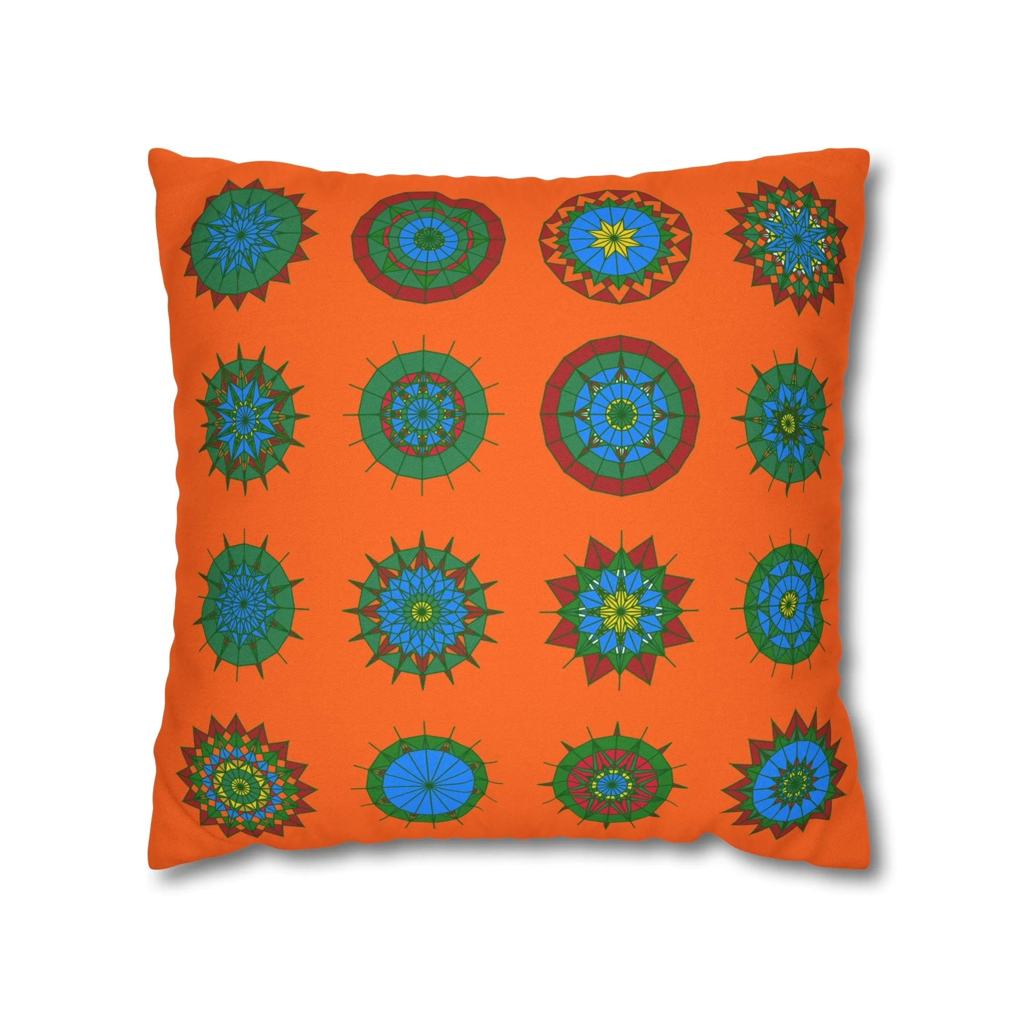 Christmas Mandala Design Pillowcase - Handmade Mandala Art - Spun Polyester Square Pillowcase - Orange-Red