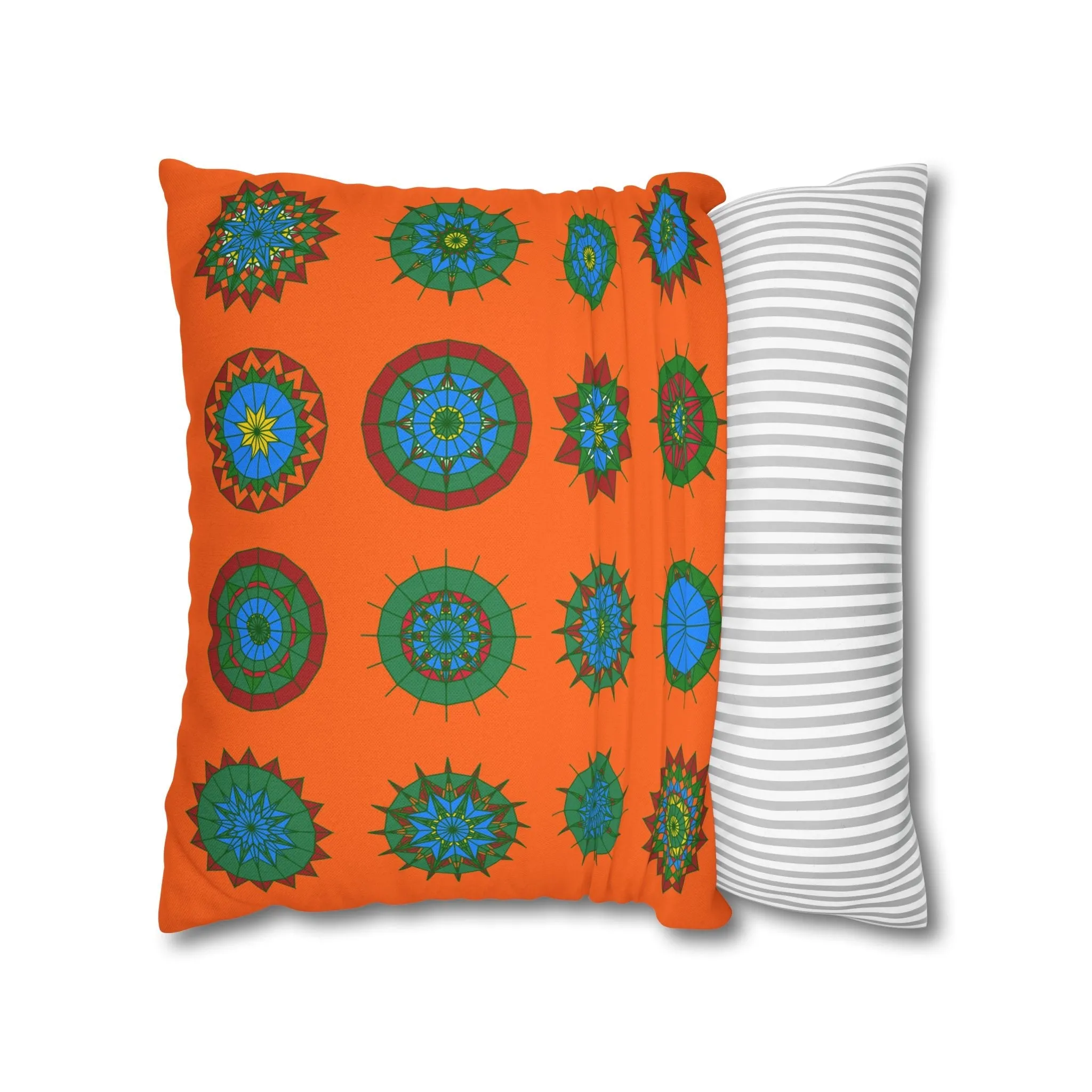 Christmas Mandala Design Pillowcase - Handmade Mandala Art - Spun Polyester Square Pillowcase - Orange-Red