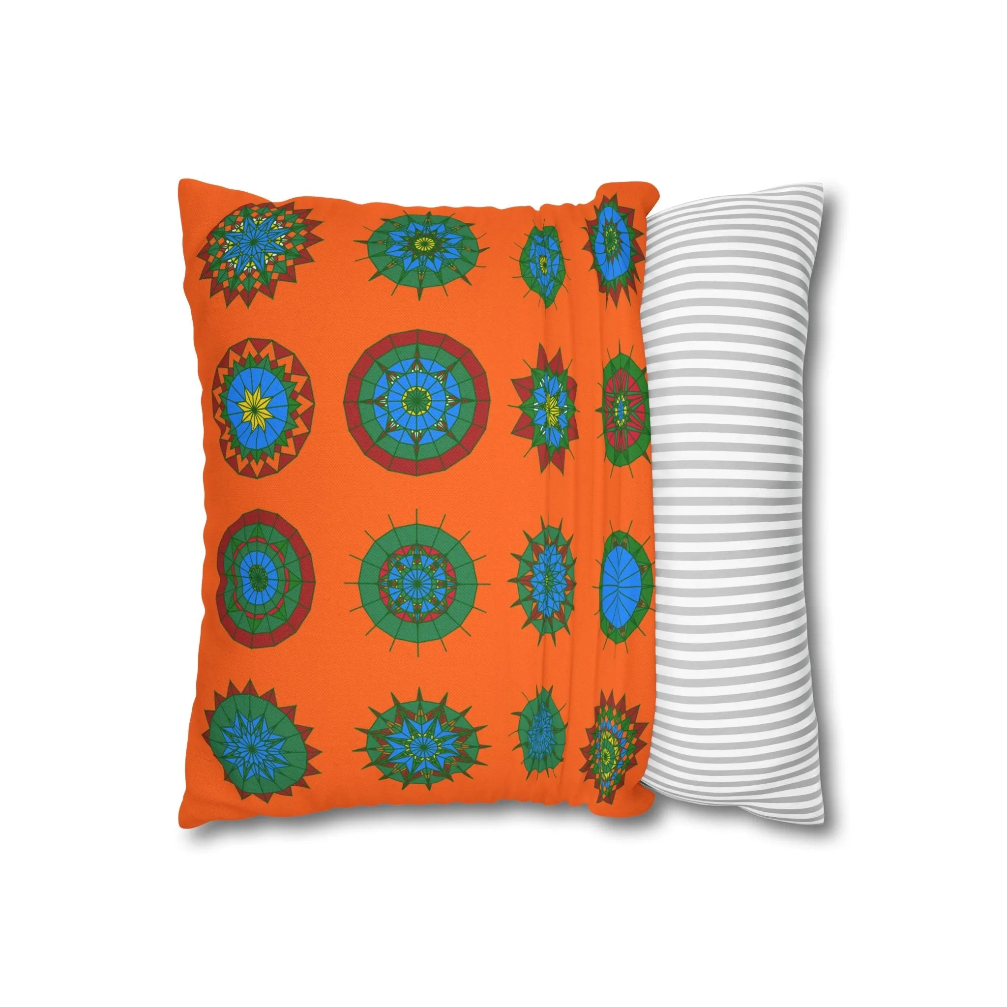 Christmas Mandala Design Pillowcase - Handmade Mandala Art - Spun Polyester Square Pillowcase - Orange-Red