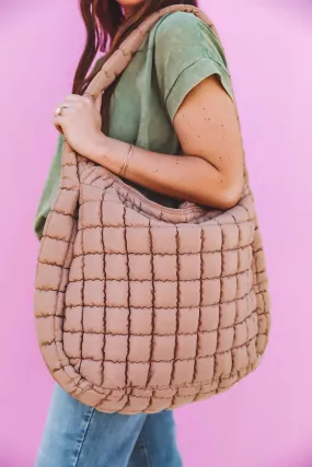 Cleo Slouchy Quilted Tote-Sand