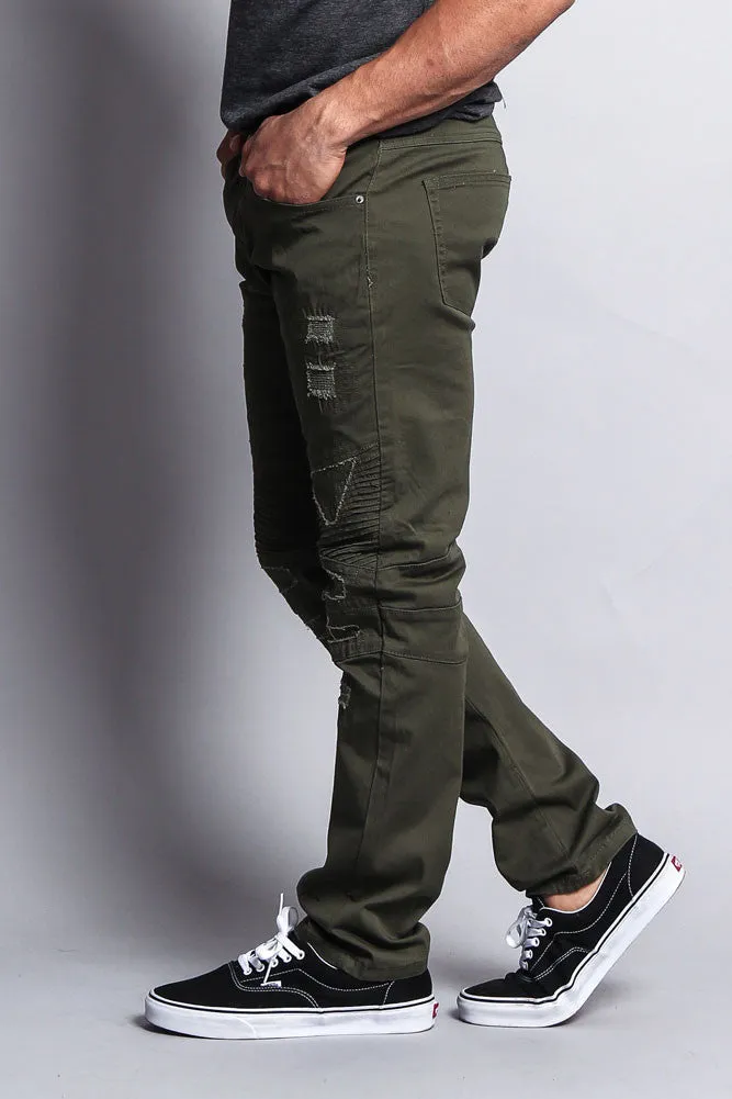 Distressed Biker Twill Skinny Pants