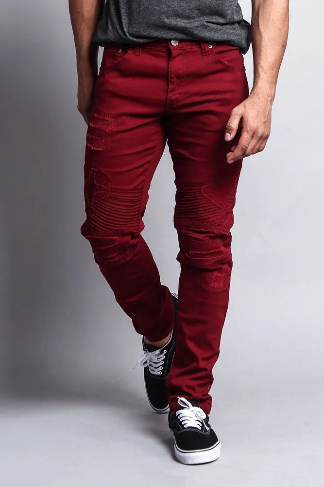 Distressed Biker Twill Skinny Pants