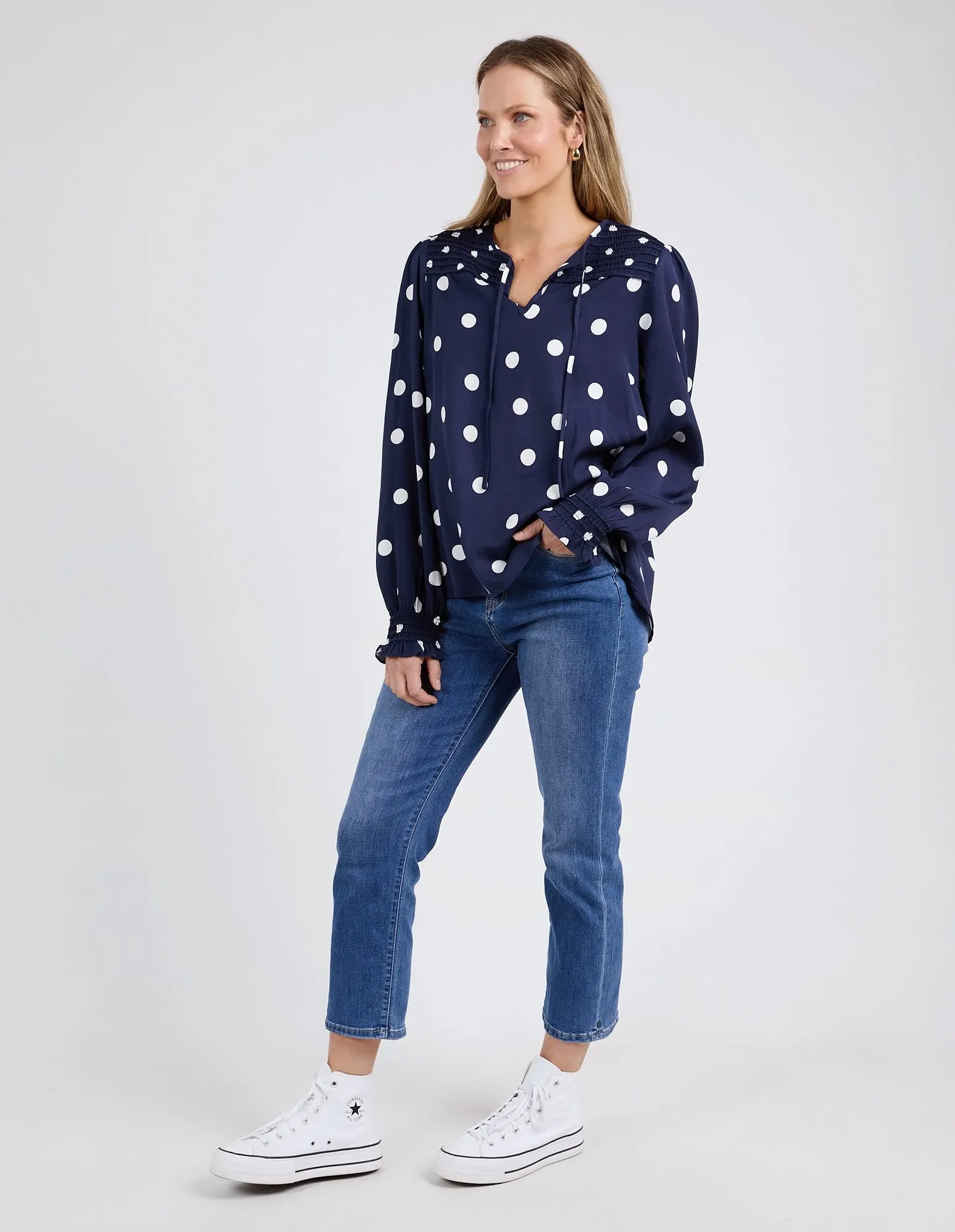 Dottie Blouse Navy Spot Print